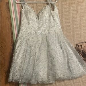 Mori Lee White and Silver Dress